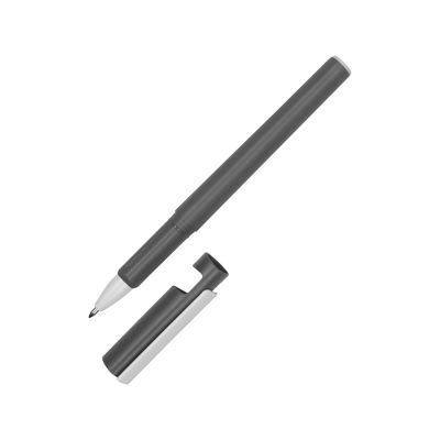 Ручка пластиковая шариковая трехгранная Nook с подставкой для телефона в колпачке, серый/белый-4