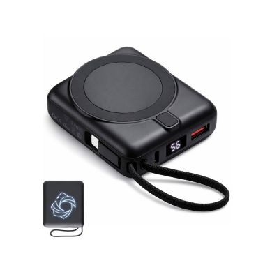 Магнитный беспроводной внешний аккумулятор c подсветкой лого Энчант, 10000 мАч, черный-0