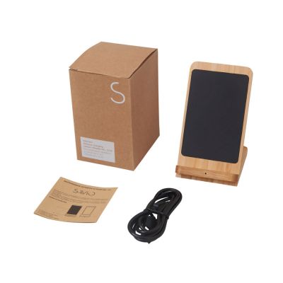 Беспроводное зарядное устройство 2-в-1 с подсветкой лого Reedia S4, 15 Вт, бамбук, черный-8