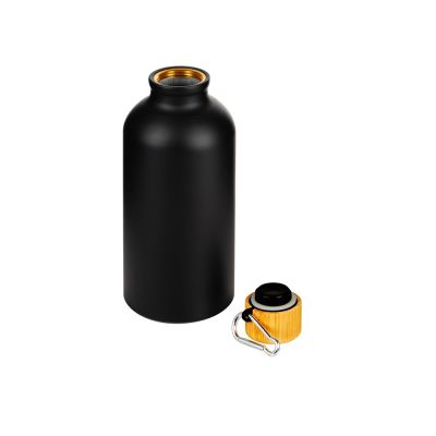 Матовая спортивная бутылка Hip S Bamboo с карабином и объемом 400 мл, черный-1