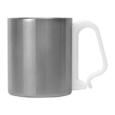 Стальная кружка Climber с пластиковой ручкой, серебристый/белый-2