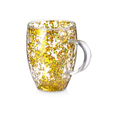 Кружка с двойными стенками с блестками, 360 мл, золотистый-0