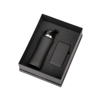 Подарочный набор с бутылкой для воды и повербанком С2, 10000 mAh, черный-0