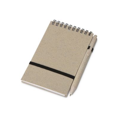 Блокнот B7 Toledo S, бежевый + ручка шариковая Pianta из пшеничной соломы, бежевый-0