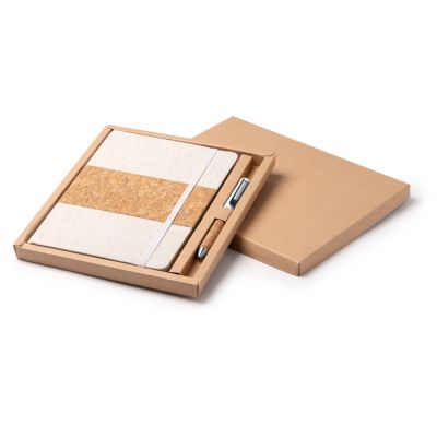 Набор блокнот с ручкой из пробки и хлопка Beret, natural-0