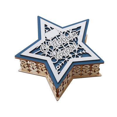 Шкатулка из фанеры в виде звезды Asteris, сине-серебристый-1