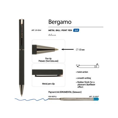 Ручка Bergamo шариковая автоматическая, черный металлический корпус, 0.7 мм, синяя-2