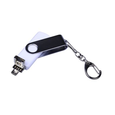 USB-флешка на 64 ГБ поворотный механизм, c двумя дополнительными разъемами MicroUSB и TypeC, белый-2