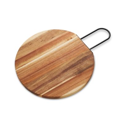 Деревянная круглая доска из акации с металлической ручкой Кира-0