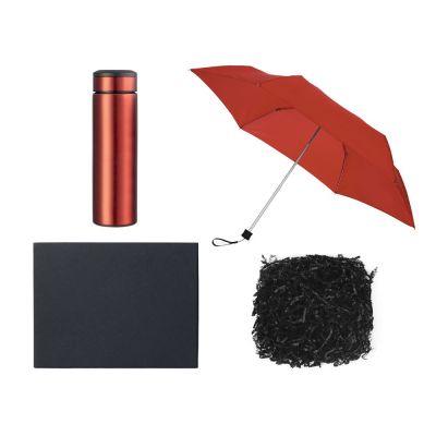Подарочный набор с зонтом и термосом, красный-0