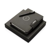 Подарочный набор металлическая ручка и блокнот А5 Twilight  со светящимся логотипом и пауэрбэнком