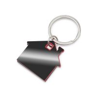 Металлический брелок с пластиковой цветной вставкой SteelPop House, серебристый с красным