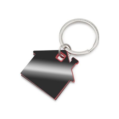 Металлический брелок с пластиковой цветной вставкой SteelPop House, серебристый с красным-0