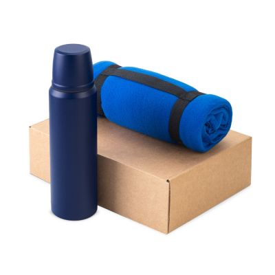 Подарочный набор с термосом и пледом Serenity, синий-0