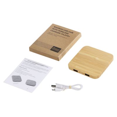 USB-хаб с беспроводной зарядкой из бамбука Plato-10