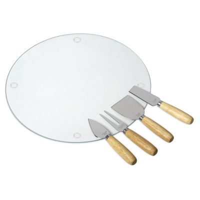 Набор для сыра с круглой стеклянной доской 5в1-0