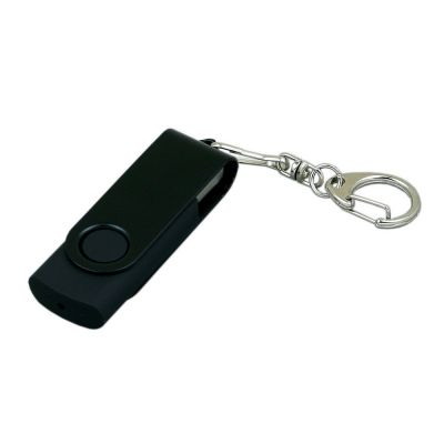 Флешка промо поворотный механизм, с однотонным металлическим клипом, 32 Гб, черный-0