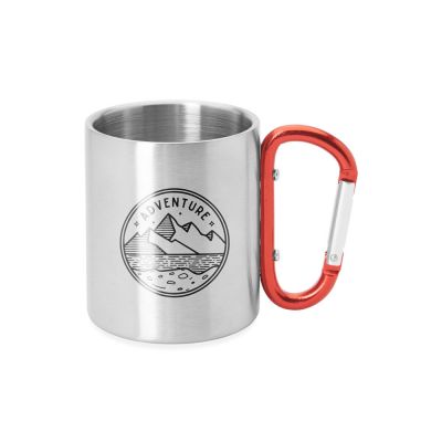 Кружка GUAYA с ручкой карабином, 230 мл, серебристый/красный-4