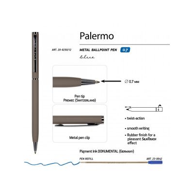 Ручка шариковая автоматическая BrunoVisconti® PALERMO цвет корпуса серый, soft-touch, 0.7 мм-2