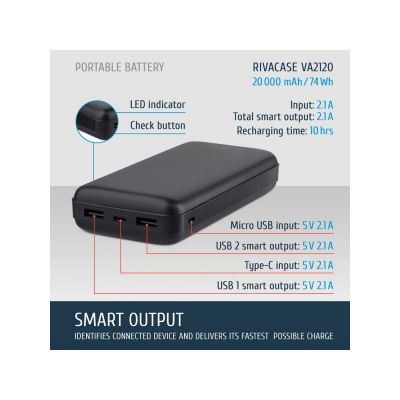 RIVACASE VA2120 (20000mAh), внешний аккумулятор /24-16