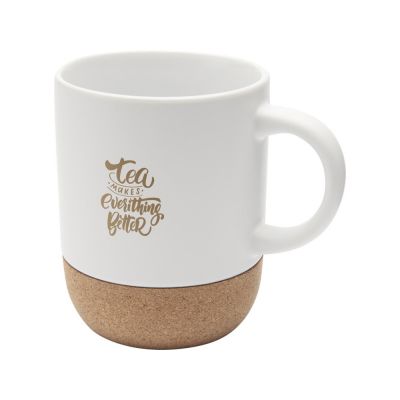 Billie керамическая кружка объемом 300 мл с пробковыми деталями и матовой отделкой, белый-3