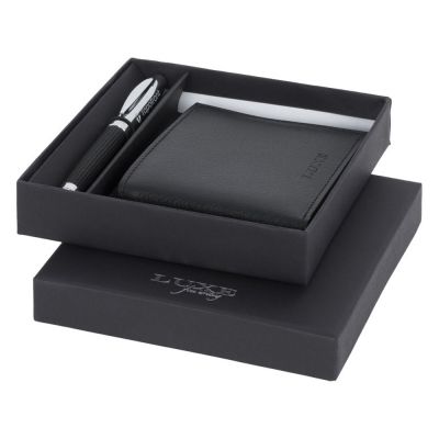 Подарочный набор из шариковой ручки и портмоне, черный-4