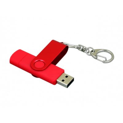 Флешка с поворотным механизмом, c дополнительным разъемом Micro USB, 16 Гб, красный-2