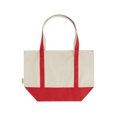 Sam эко- сумка из переработанного хлопка, сертифицированного согласно GRS, плотностью 320 г/м² - Красный / Натуральный-2