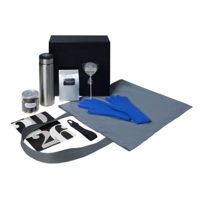 Подарочный набор с перчатками, термосом и чаем, синий-1