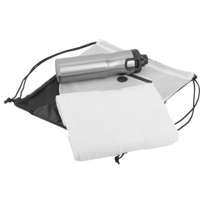 Спортивный набор со стальной бутылкой и полотенцем Advanced, белый-2