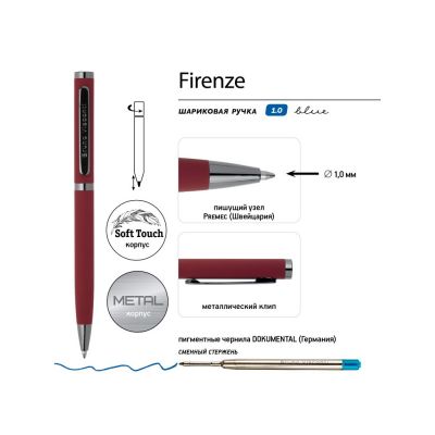 Ручка Firenze шариковая автоматическая софт-тач, красная-2