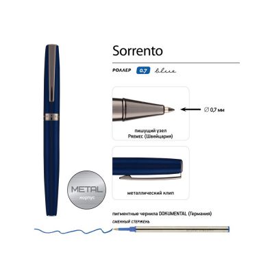 Ручка металлическая роллер  Sorrento, синий матовый-2