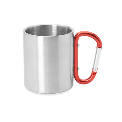 Кружка GUAYA с ручкой карабином, 230 мл, серебристый/красный-6