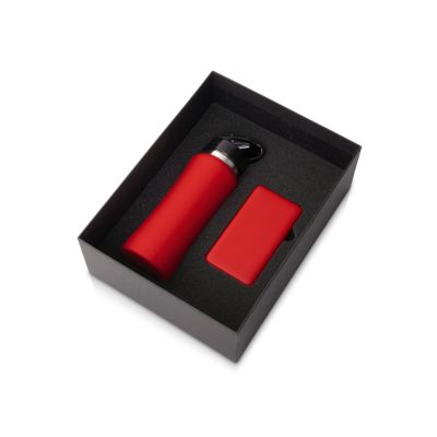 Подарочный набор с бутылкой для воды и повербанком С1, 5000 mAh, красный-0