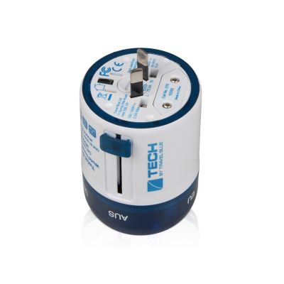 Адаптер с 2-умя USB-портами для зарядки Travel Blue Twist & Slide Adaptor голубой/белый-3