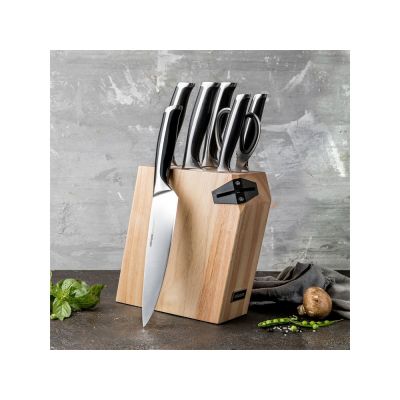 Набор из 5 кухонных ножей, ножниц и блока для ножей с ножеточкой, NADOBA, серия URSA-5