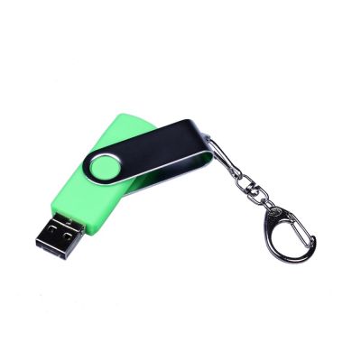 USB-флешка на 64 ГБ поворотный механизм, c двумя дополнительными разъемами MicroUSB и TypeC, зеленый-1