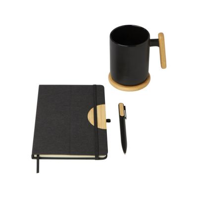 Laura подарочный набор из блокнота формата А5 в твердой обложке и шариковой ручки - сплошной черный-2