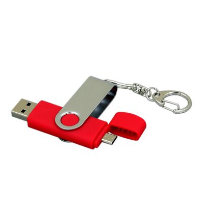 Флешка с  поворотным механизмом, c дополнительным разъемом Micro USB, 64 Гб, красный-1