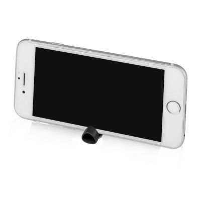 Ручка пластиковая шариковая трехгранная Nook с подставкой для телефона в колпачке, черный/белый-5