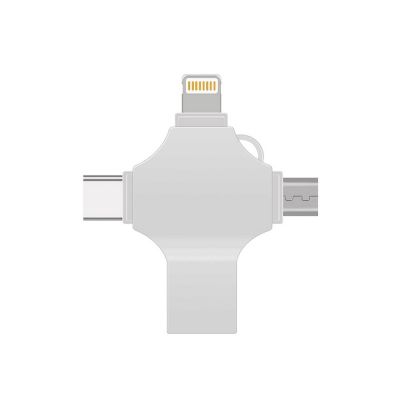 USB-флешка на 32 Гб 4 в 1 поворотный механизм, c дополнительными разъемами MicroUSB, TypeC и Lightning, серебристый-2