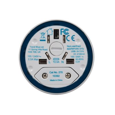 Адаптер с 2-умя USB-портами для зарядки Travel Blue Twist & Slide Adaptor голубой/белый-8