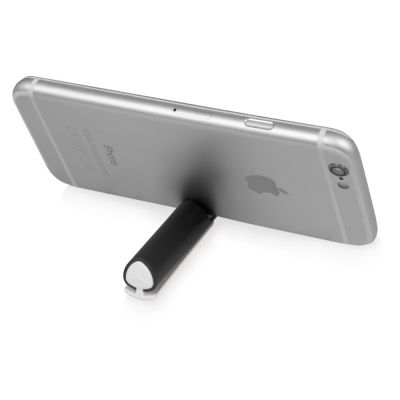 Ручка пластиковая шариковая трехгранная Nook с подставкой для телефона в колпачке, черный/белый-6