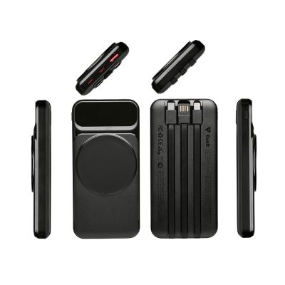 Магнитный беспроводной внешний аккумулятор со встроенными кабелями Мэни,быстаря зарядка, 10000 мАч, черный-2