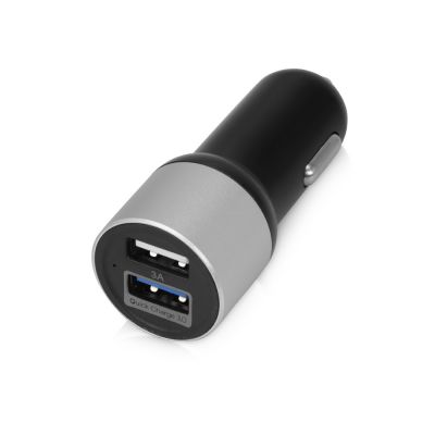 Адаптер автомобильный USB с функцией быстрой зарядки QC 3.0 TraffIQ, черный/серебристый-0