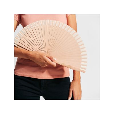 Деревянный веер с хлопчатобумажной тканью ZANTE, бежевый-3