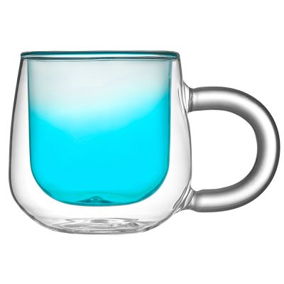 Кружка с двойными стенками с широкой ручкой и градиентным покрытием Fog, бирюзовый-0