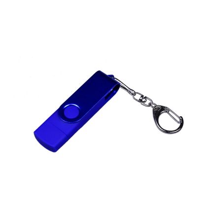 USB-флешка на 16 Гб 3 в 1 поворотный механизм, c двумя дополнительными разъемами MicroUSB и TypeC C с одноцветным металлическим клипом, синий-0