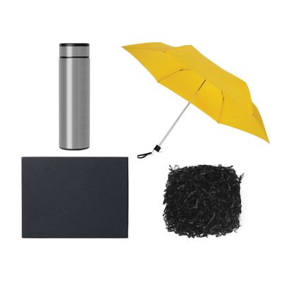 Подарочный набор с зонтом и термосом, желтый-0