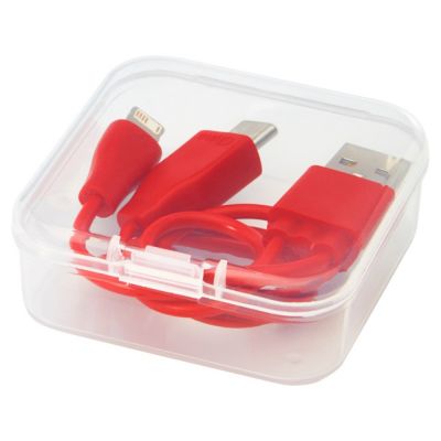 Двусторонний кабель для зарядки Ario 3-в-1 в тканевой оплетке, красный-3